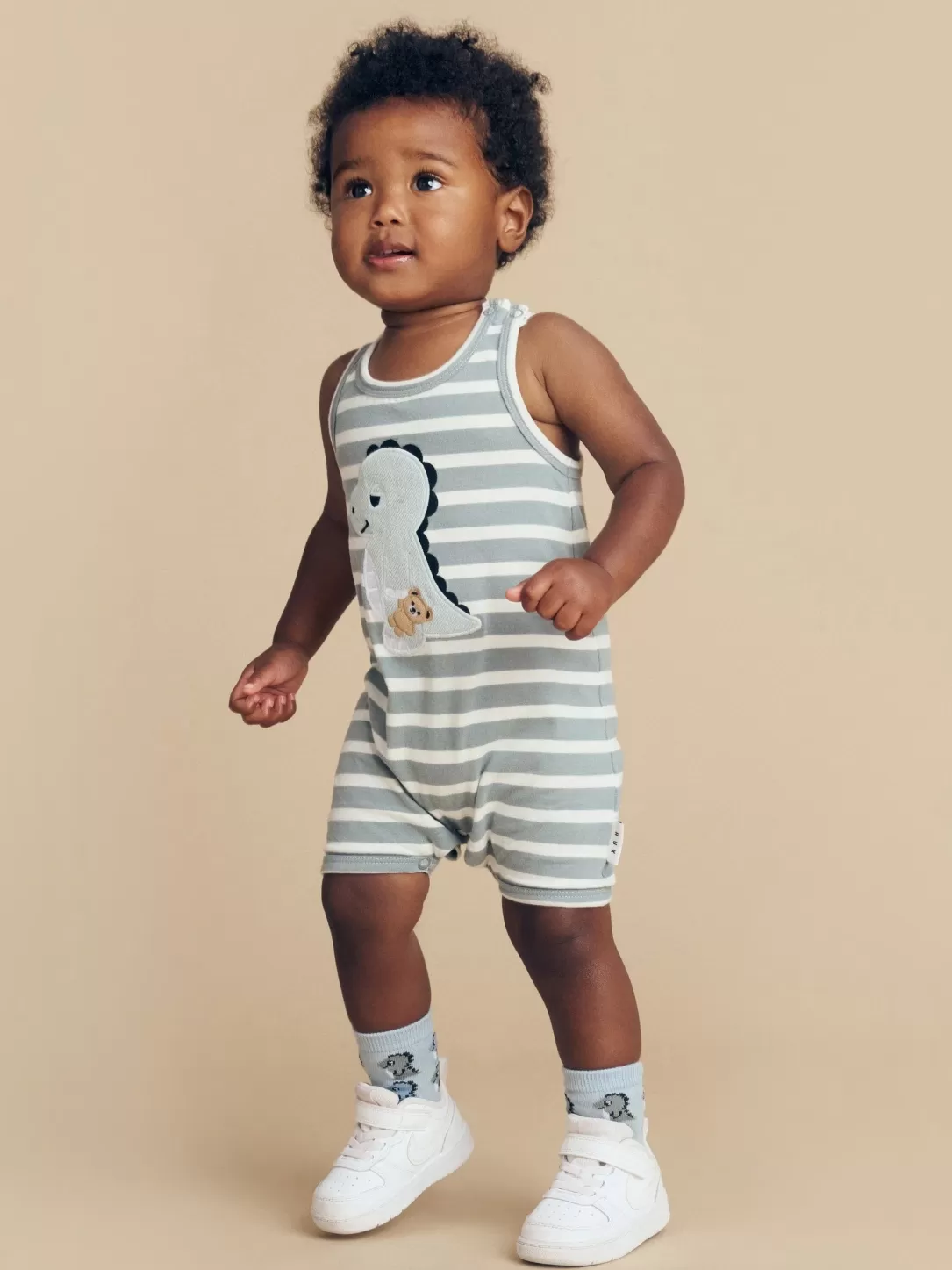 Dino Stripe Sleeveless Romper<Huxbaby Fashion